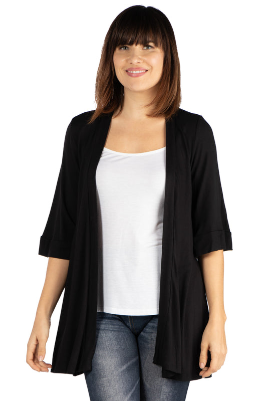 Womens Missy Open Front Elbow Length Sleeve Womens Cardigan