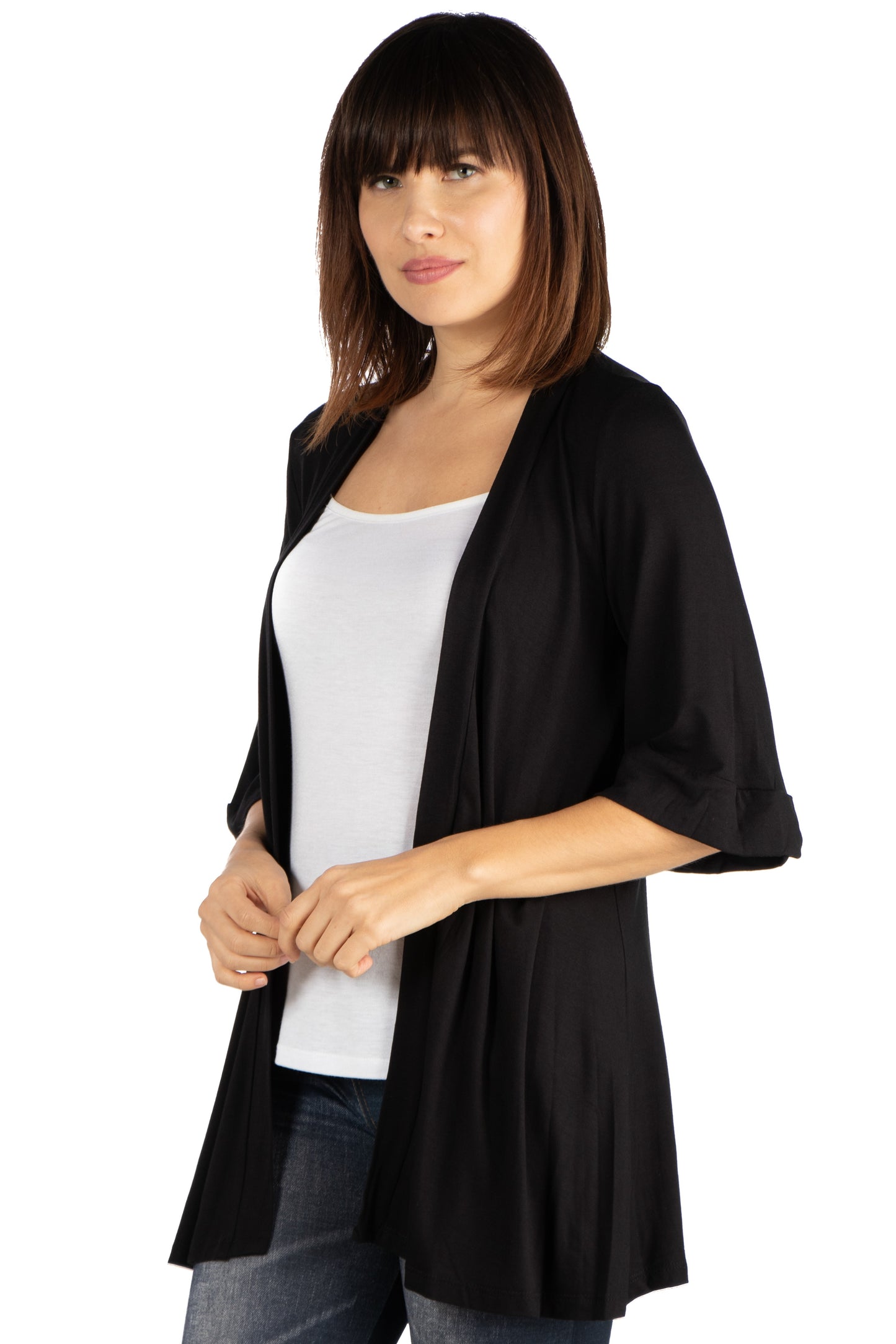 Womens Missy Open Front Elbow Length Sleeve Womens Cardigan