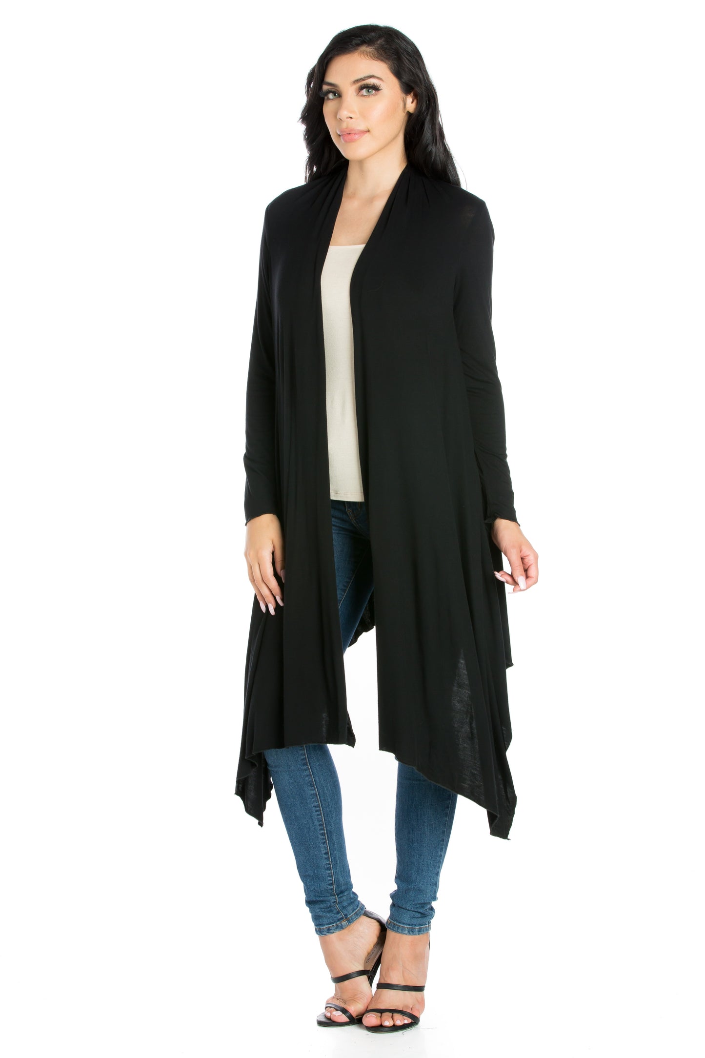 Womens Missy Extra Long Open Front Cardigan