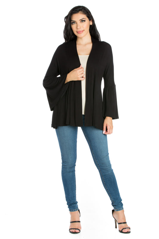 Womens Missy Bell Sleeve Flared Open Front Cardigan
