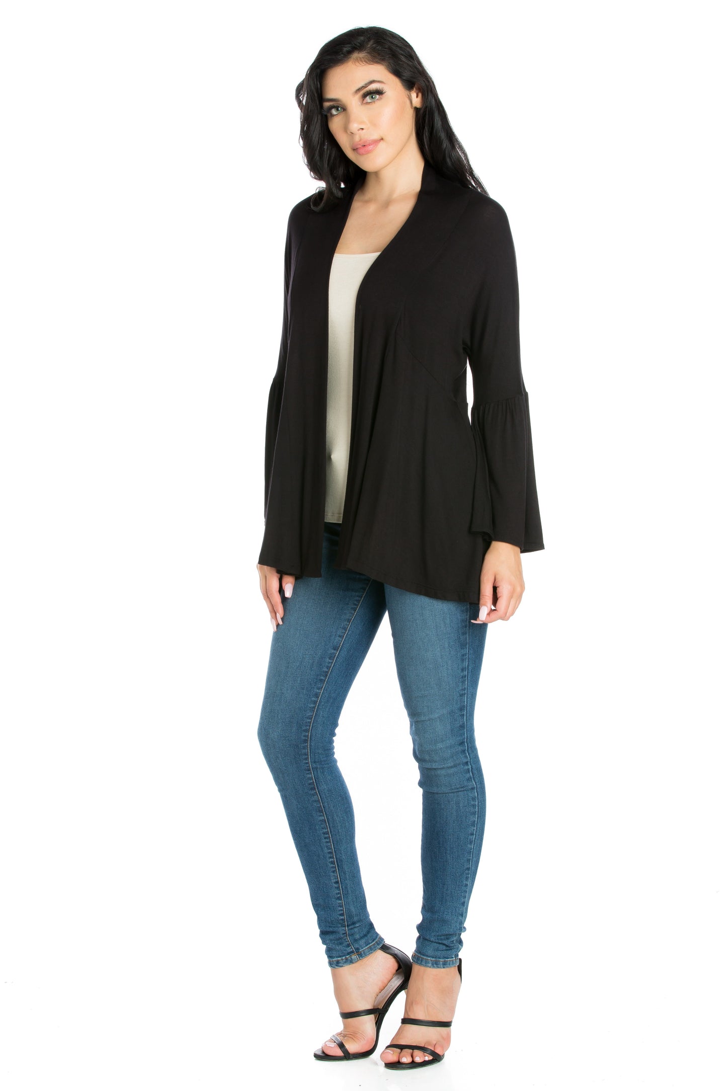 Womens Missy Bell Sleeve Flared Open Front Cardigan