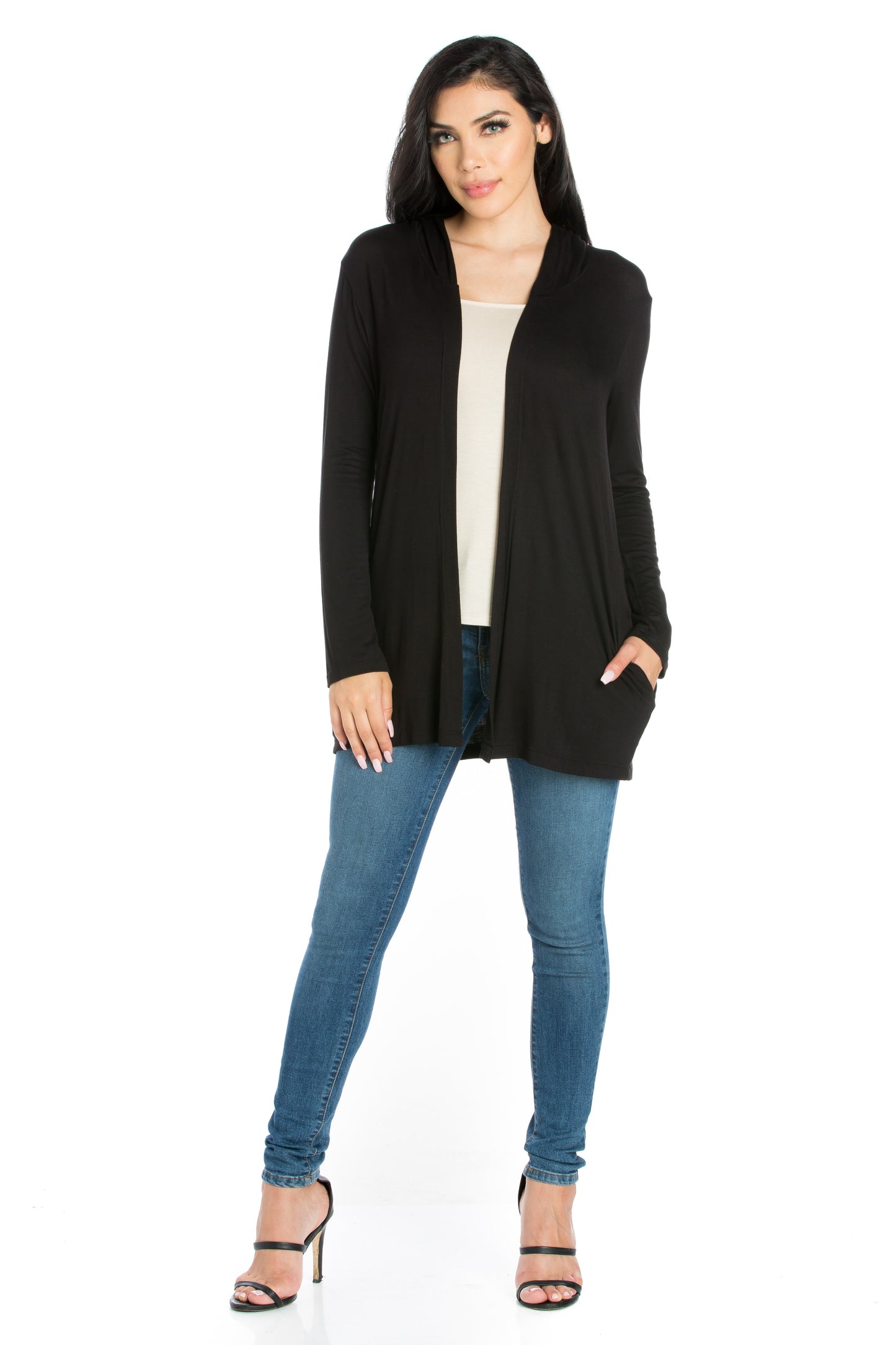 Womens Missy Open Front Lightweight Hooded Cardigan