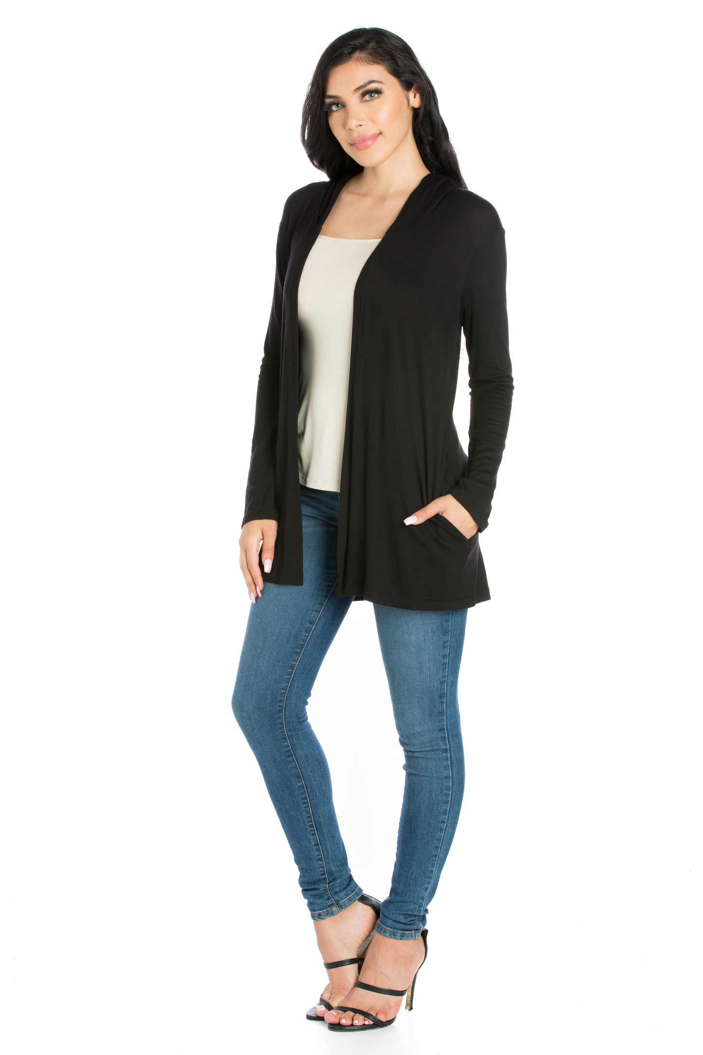 Womens Missy Open Front Lightweight Hooded Cardigan