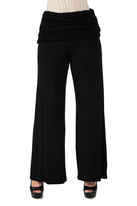 Womens Missy Fold Over Elastic Waist Palazzo Pants