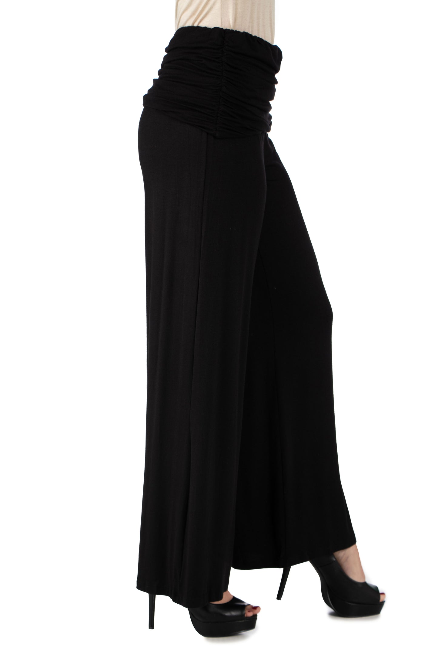 Womens Missy Fold Over Elastic Waist Palazzo Pants