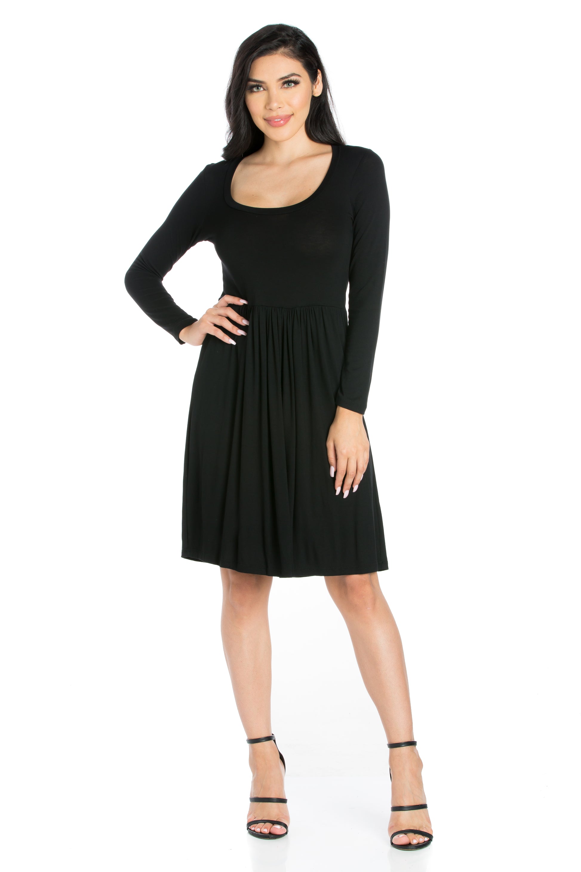 Womens Missy Casual Long Sleeve Pleated Dress Black Clothing Group Womens Missy Casual Long Sleeve Pleated Dress Black Clothing Group