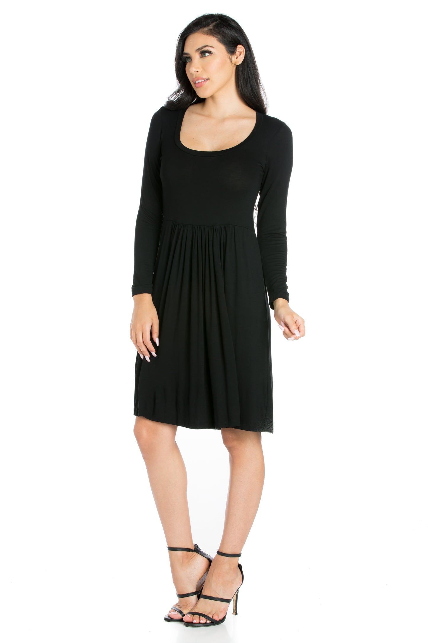 Womens Missy Casual Long Sleeve Pleated Dress