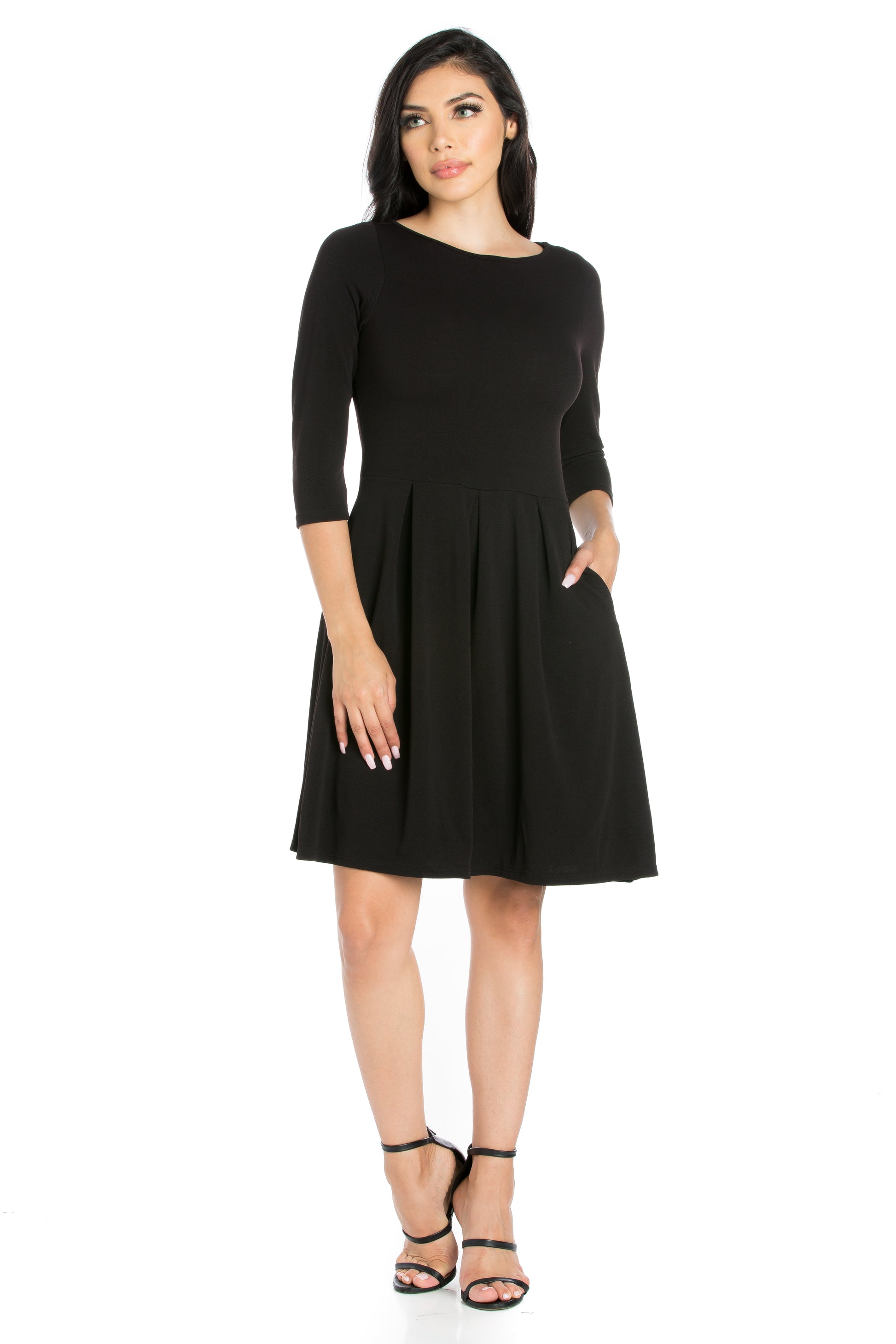 Womens Missy Perfect Fit and Flare Pocket Dress Black Clothing Group Womens Missy Perfect Fit and Flare Pocket Dress Black Clothing Group