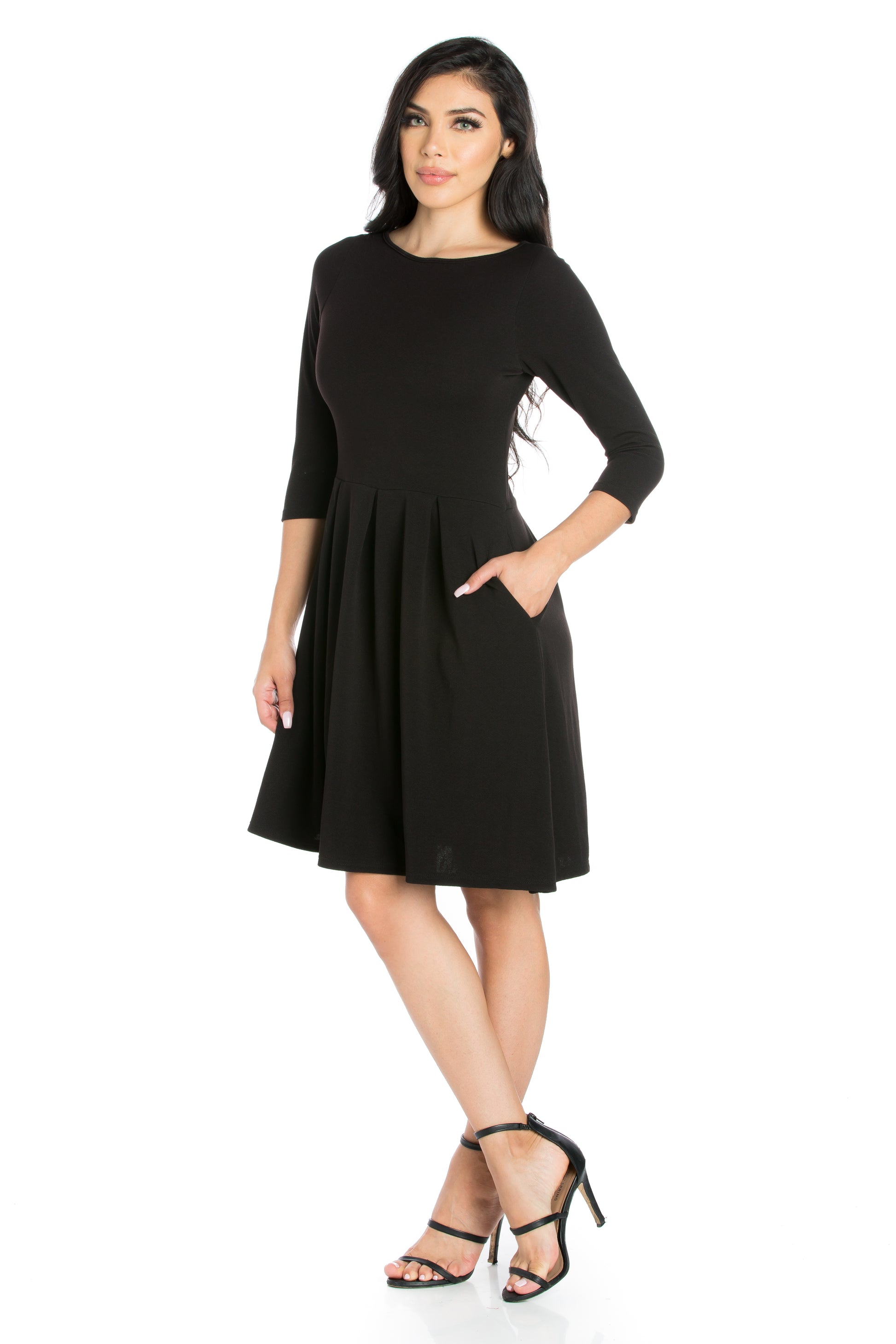 Womens Missy Perfect Fit and Flare Pocket Dress Black Clothing Group Womens Missy Perfect Fit and Flare Pocket Dress Black Clothing Group
