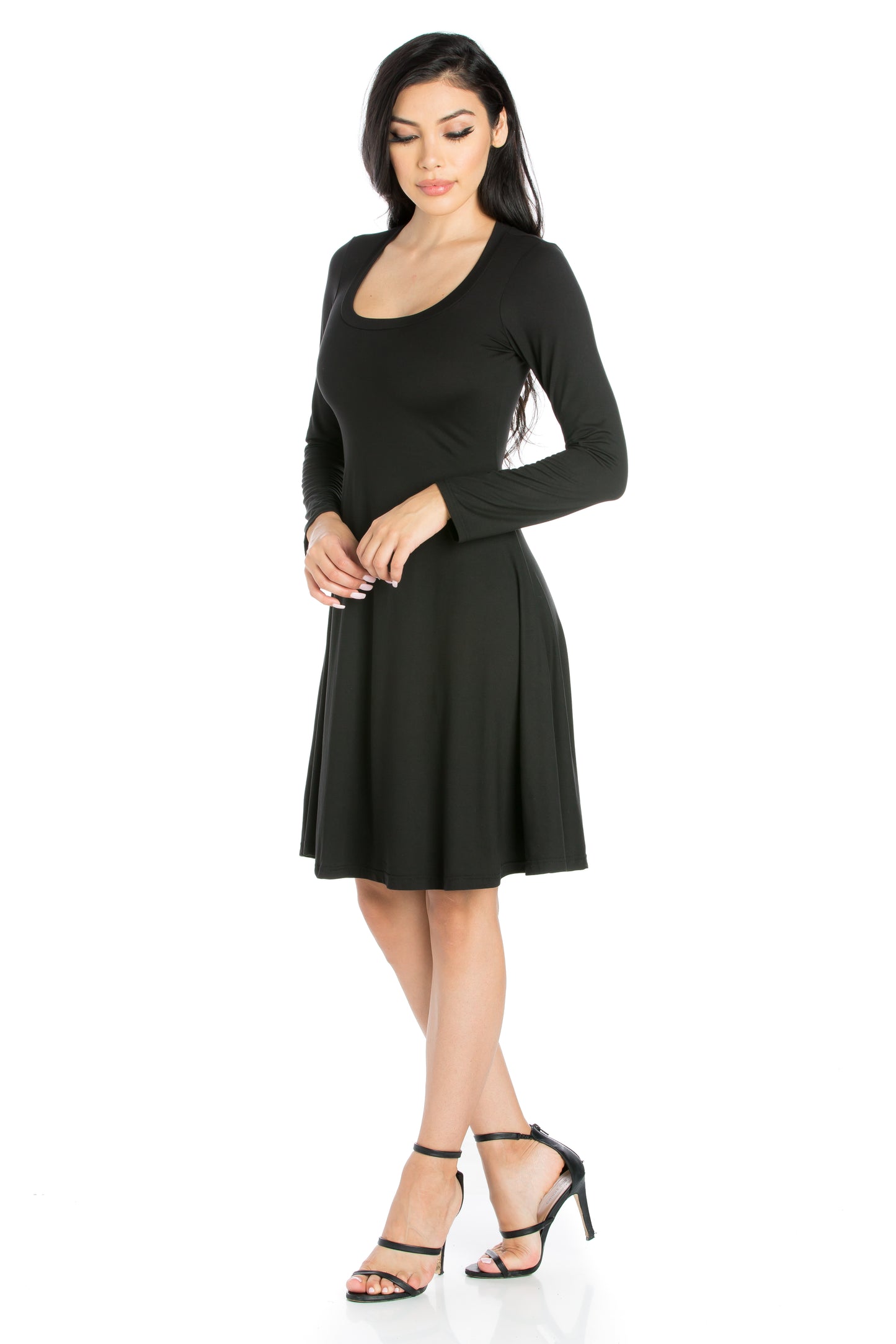 Womens Missy Classic Long Sleeve Flared Mini Dress