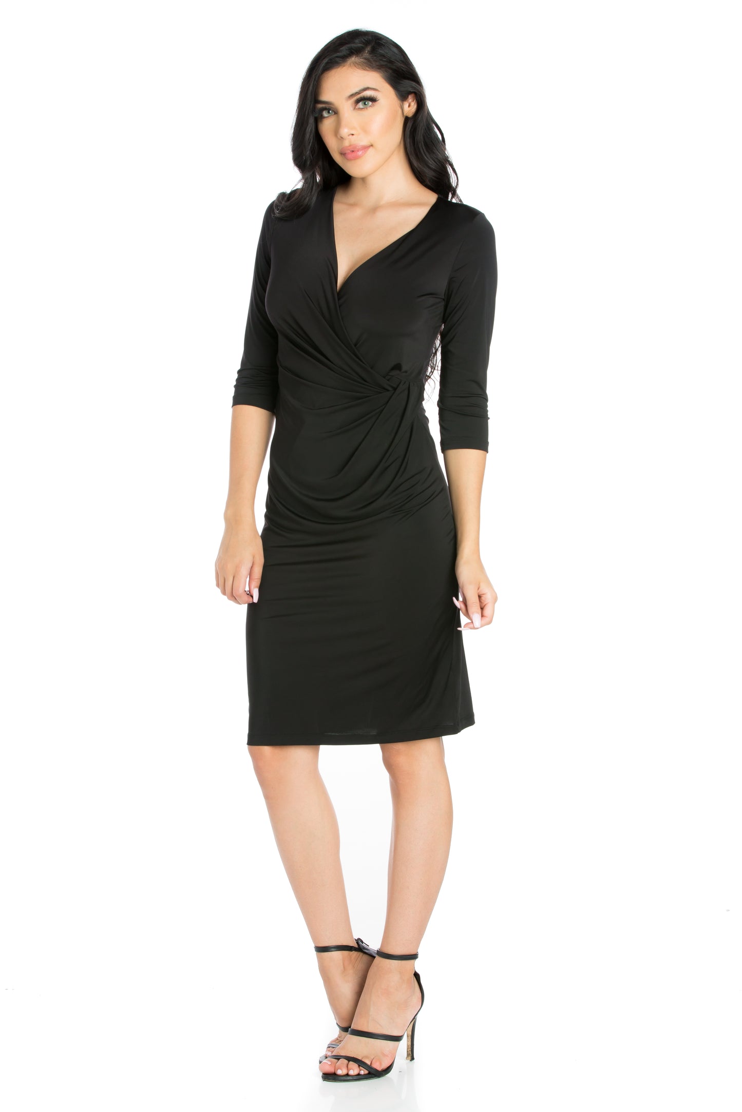 Womens Missy Draped in Style Knee Length V Neck Dress