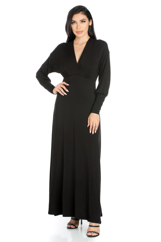 Womens Missy V-Neck Long Sleeve Maxi Dress